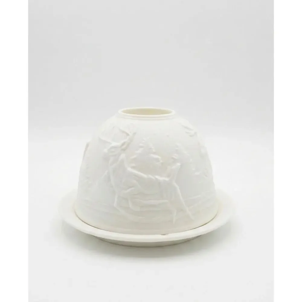 Bernardino Lithophane Bisque Porcelain Votive Candle Holder Fairy Lamp Reindeer